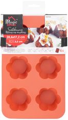 Strend Pro Forma MagicHome, na pečenie, na 6 muffinov, silikón, vzor kvet, červená, 28,6x17,2cm
