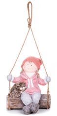Strend Pro Postavička MagicHome Vianoce, Dievčatko na hojdačke s ježkom, závesná, keramika, 31,5x28x36 cm
