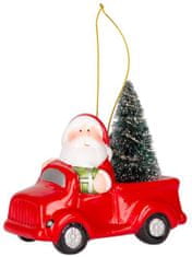 Strend Pro Dekorácia MagicHome Vianoce, Santa v aute, LED, terakota, 12,5x6x11,8 cm