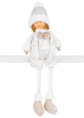 Strend Pro Postavička MagicHome Vianoce, Chlapček v bielej čiapke s dlhými nohami, bielo-zlatý, látkový, 15x10x45 cm