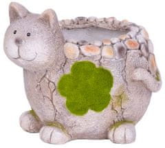 Strend Pro Dekorácia MagicHome, Mačka s kvetináčom, keramika, prírodná, 30x25,5x26,5 cm