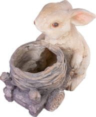 Strend Pro Dekorácia MagicHome Gecco, Zajačik s vozíkom, magnesia, 34x19x39 cm