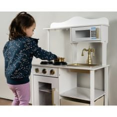 Kruzzel Detská drevená kuchynka s príslušenstvom bielo béžovó zlatá