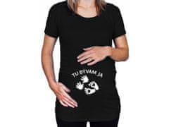 Divja Čierne tehotenské tričko s nápisom Tu bývam ja
