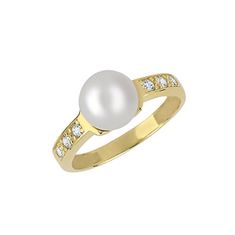 Brilio Pôvabný prsteň zo žltého zlata s kryštálmi a pravou perlou 225 001 00237 (Obvod 58 mm)