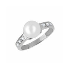Brilio Pôvabný prsteň z bieleho zlata s kryštálmi a pravou perlou 225 001 00237 07 (Obvod 52 mm)
