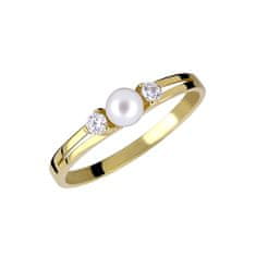 Brilio Nežný prsteň zo žltého zlata s kryštálmi a pravou perlou 225 001 00241 00 (Obvod 50 mm)