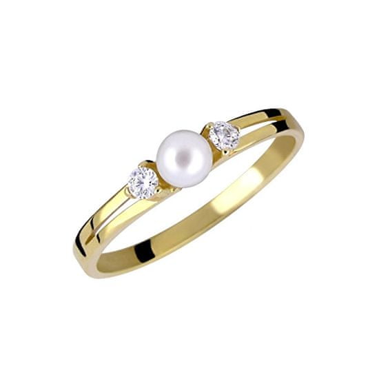 Brilio Nežný prsteň zo žltého zlata s kryštálmi a pravou perlou 225 001 00241 00