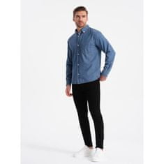 OMBRE Klasická pánska džínsová košeľa SLIM modrá MDN124130 XXL