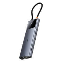 BASEUS Rozbočovač 10w1 Baseus Metal Gleam II Series, USB-C do 1xHDMI, USB-A (10Gbps), USB-C, 2xUSB-A, Ethernet RJ45, karta SD/TF, mini jack 3,5mm, USB-C(PD)