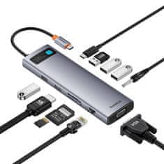 BASEUS Rozbočovač 11w1 Baseus StarJoy Metal Glam Series, USB-C do HDMI +VGA + 3 x USB 3.0 + USB 2.0+USB-C PD + RJ45 + SD/TF +3,5 mm