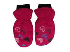 HolidaySport Detské zimné rukavice palčiaky C12-4 Srdiečka tmavo ružová 2-4 roky