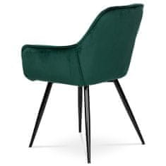 Autronic Jedálenská stolička, poťah zelená zamatová látka, kovová 4nohá podnož, čierny lak DCH-421 GRN4