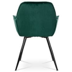 Autronic Jedálenská stolička, poťah zelená zamatová látka, kovová 4nohá podnož, čierny lak DCH-421 GRN4