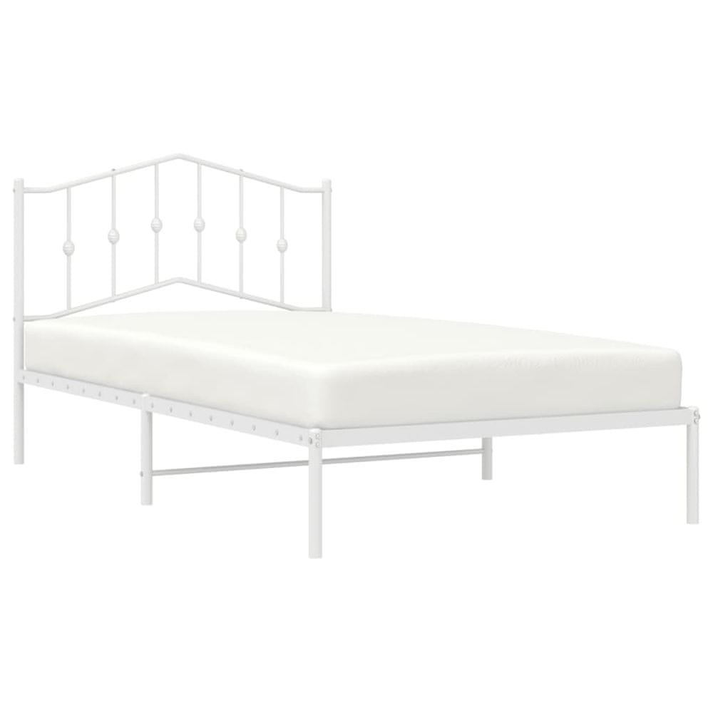 Vidaxl Kovový rám postele s čelom biely 100x200 cm