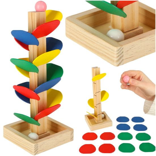WOWO Montessori Guľôčková Dráha, Drevené Kocky a Náučný Strom pre Deti