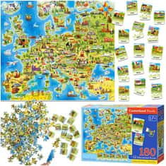 WOWO CASTORLAND Edukačná Puzzle Mapa Európy, 212 Dielikov, pre Deti 7+
