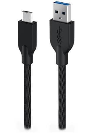 Genius ACC-A2CC-3A, Kábel, USB A/USB-C, USB 3.0, 3A, QC 3.0, opletený, 1m, čierny