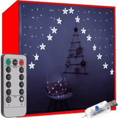 sapro Vianočný svetelný záves hviezdy 136 LED, 1,2 W studená biela 5,35 m, IP44, USB