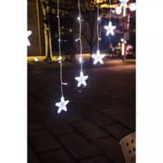 sapro Vianočný svetelný záves hviezdy 136 LED, 1,2 W studená biela 5,35 m, IP44, USB