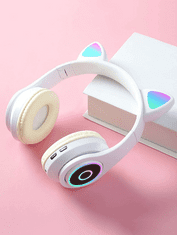Sobex B39 Detské bezdrôtové slúchadlá s mačacími ušami, biele - detské slúchadlá