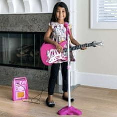 Kruzzel Detská rocková elektrická gitara na batérie + zosilňovač a mikrofón ružová