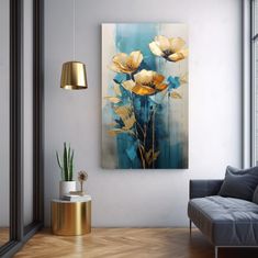 ARTMIE Nadčasová elegancia na plátne Zlatá nádhera na modrom plátne | 50x100