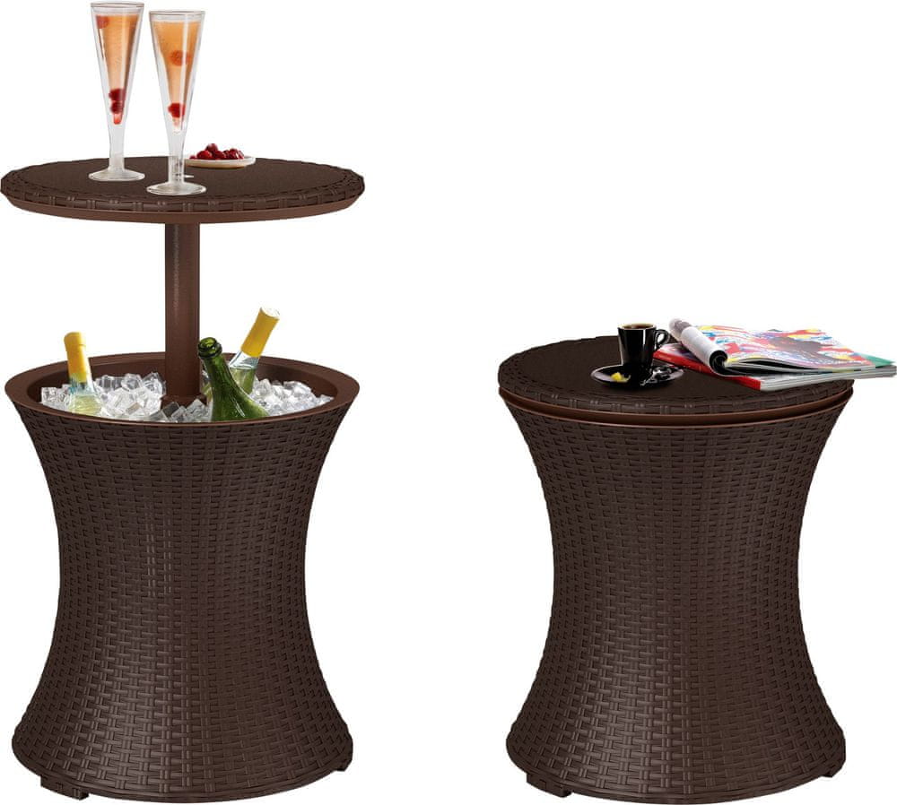 Bar Keter COOL BAR RATTAN, hnedý, multifunkčný, záhradný stôl, okrúhly, 490x490x570/820 mm