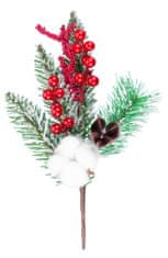 Vetvička MagicHome Vianoce, s bavlnou a bobuľkami, červená, 30 cm (6 ks)