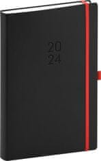 Diár 2024: Nox - čierny/červený, denný, 15 × 21 cm