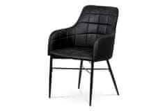 Autronic Jedálenská stolička, poťah čierna látka v dekor vintage kože, kovová podnož, černý matný lak AC-9990 BK3