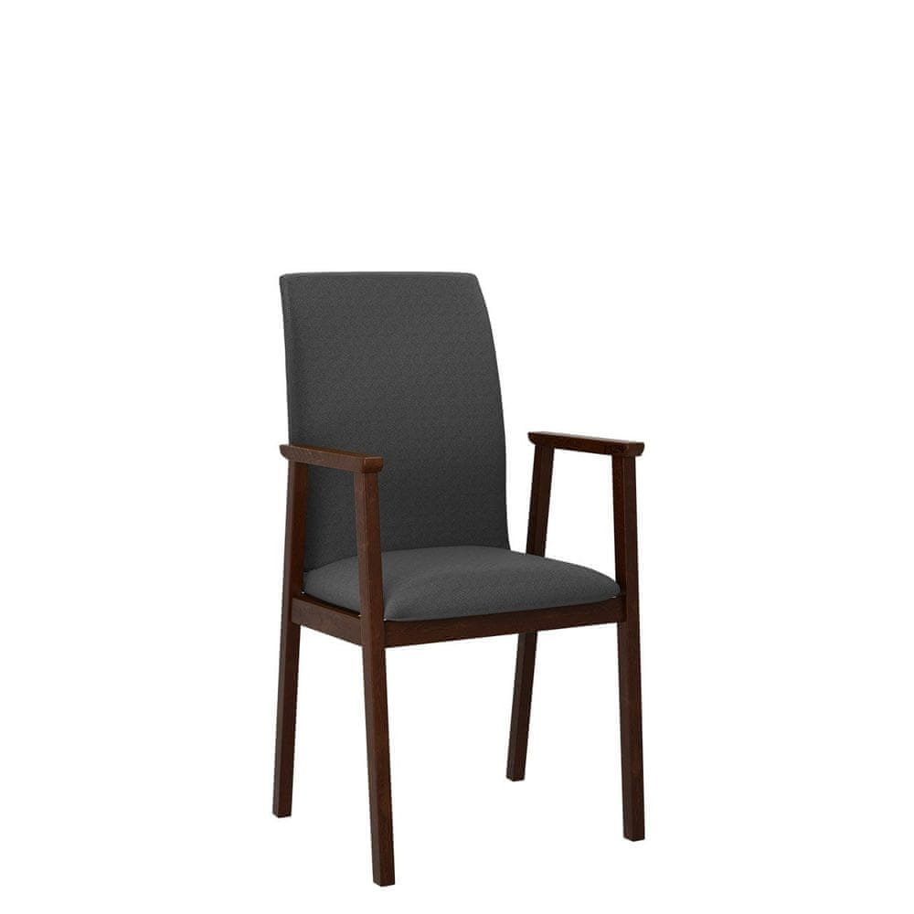 Veneti Čalúnená jedálenská stolička s podrúčkami NASU 1 - orech / tmavá šedá