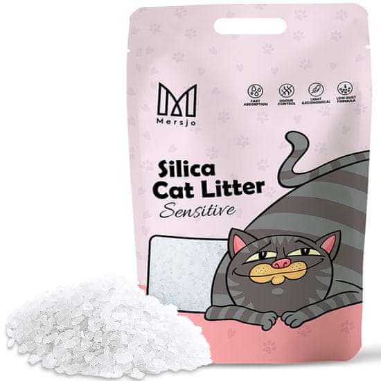 Mersjo PREMIUM Silikátová podstielka pre mačky, bezprašná, antimikrobiálna, ekologická, pohlcujúca zápach Sensitive 3,8 l