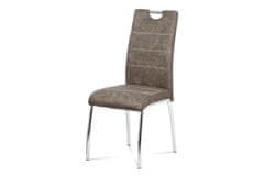 Autronic Jedálenská stolička, poťah hnedá látka COWBOY v dekore vintage kože, biele prešitie, kovová štvornohá chrómovaná podnož HC-486 BR3