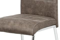 Autronic Jedálenská stolička, poťah hnedá látka COWBOY v dekore vintage kože, biele prešitie, kovová štvornohá chrómovaná podnož HC-486 BR3