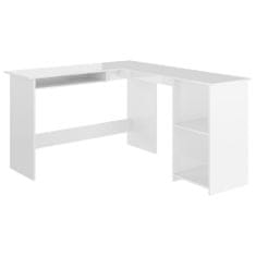 Vidaxl Rohový stôl v tvare L, lesklý biely 120x140x75 cm, drevotrieska