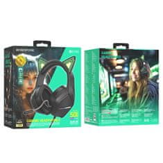 Borofone BO106 herné slúchadlá s mačacími ušami USB / 3.5mm jack, čierne/zelené