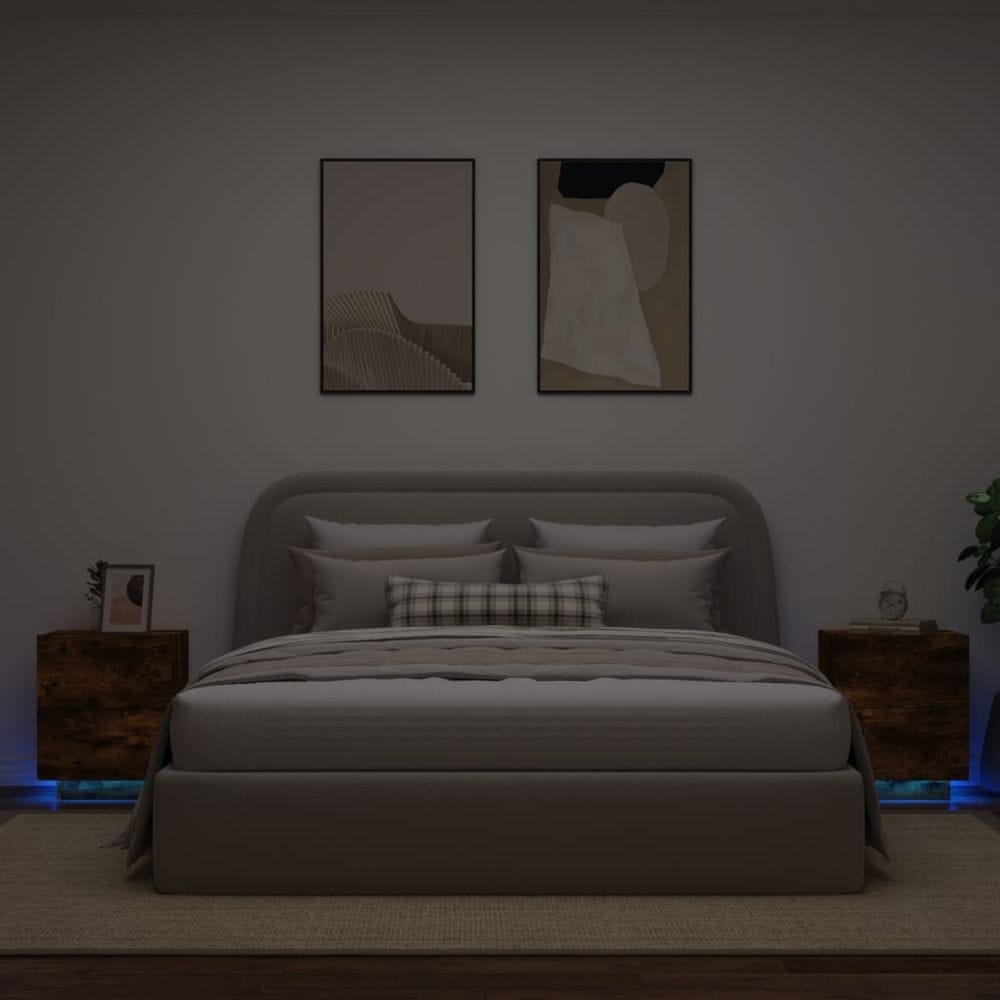 Vidaxl Nočné stolíky s LED svetlami 2 ks dymový dub kompozitné drevo