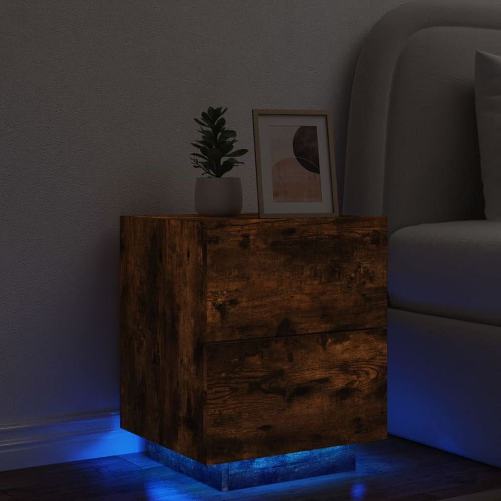 Petromila vidaXL Nočný stolík s LED svetlami dymový dub kompozitné drevo