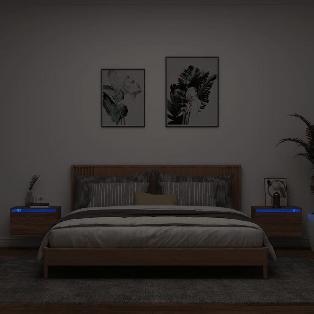 Vidaxl Nástenné nočné skrinky s LED osvetlením 2 ks hnedý dub