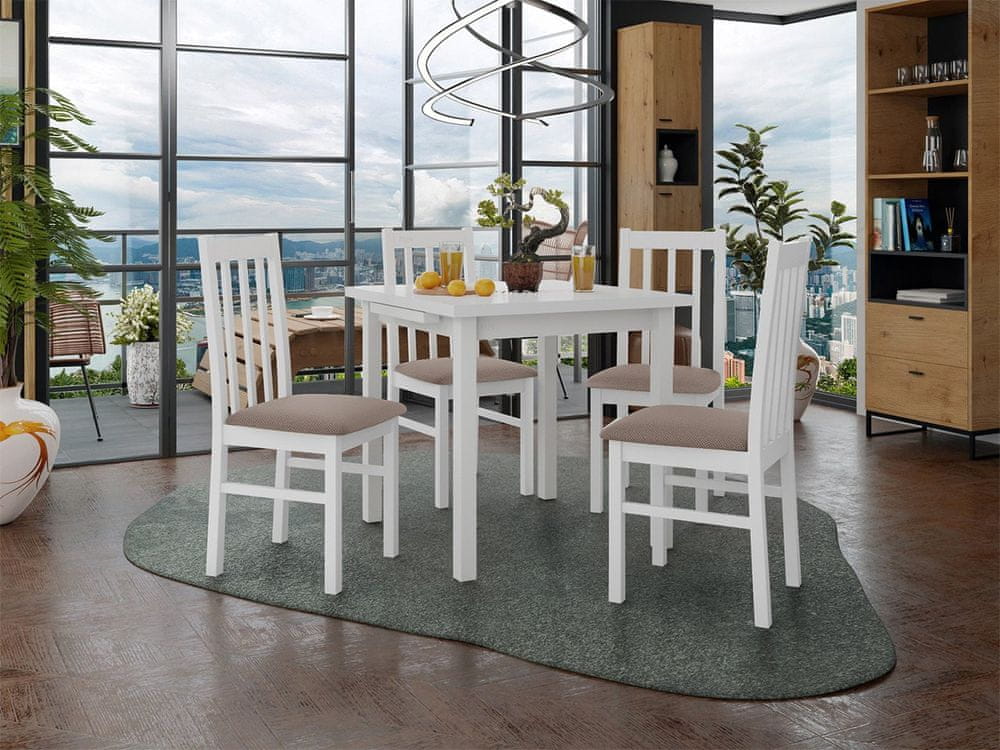 Veneti Rozkladací jedálenský stôl so 4 stoličkami SILLE 4 - biely / hnedý