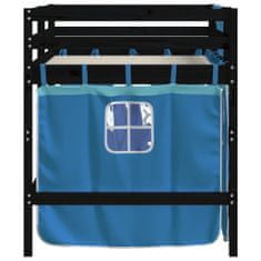 Petromila vidaXL Detská vyvýšená posteľ závesy modrá 90x190 cm masívna borovica