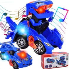 JOJOY® Detské svetielkujúce autíčko 2v1 transformujúce sa na dinosaura – modrá | DYNOCAR