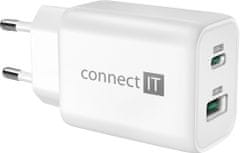 Connect IT síťový adaptér GaN Wanderer2, USB-C, USB-A, PD 33W, biela