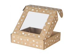 sarcia.eu Štvorcová krabička s okienkom, darčeková krabička s bielym potlačou srdiečka 20x20x5 cm x10