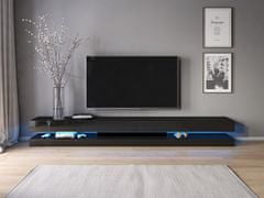 VIVALDI TV stolík Fly s LED osvetlením 280 cm čierny mat/čierny lesk