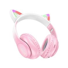Hoco W42 bezdrôtové slúchadlá s mačacími ušami, ružové