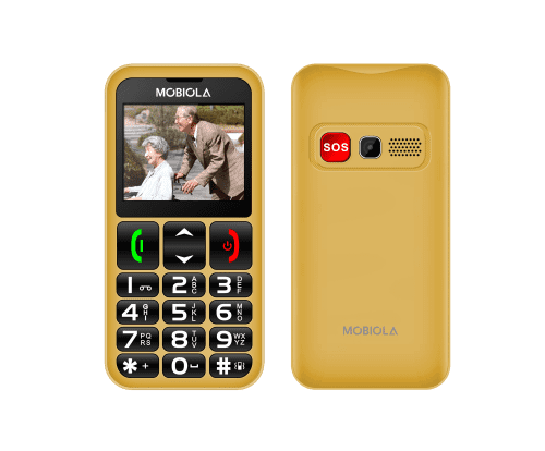 Mobiola MB700 Senior, jednoduchý mobilný telefón pre seniorov, SOS tlačidlo, nabíjací stojan, 2 SIM, zlatý