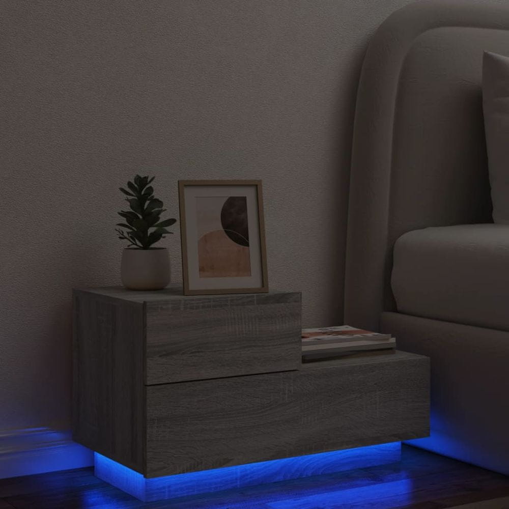 Petromila vidaXL Nočný stolík s LED svetlami sivý sonoma 70x36x40,5 cm