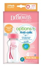 DR.BROWN'S Fľaša dojčenská Anti-colic Wide-Neck 2x270ml, ružová (WB92601)